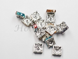 MTS18  8 x Metalen kraal  met Strass Mix Vierkant 8 x 3 mm