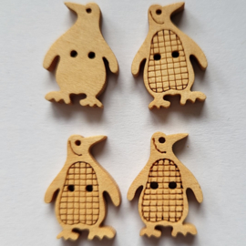 *KNO142  4 x Houten knoop Pinguin