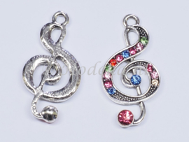 BDG40  1 x  Bedel Muzieknoot Antiek Zilver met strass 33 x 17 mm