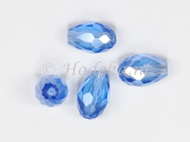 FCT12/11  8 x Facet glaskraal Druppel Blauw 12 x 8 mm