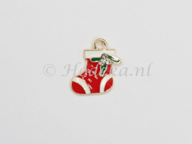 KBD22  1 x  Kerstbedel Kerst sok met strass steentje  18 x 17 mm