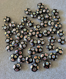 *CPR13  10 x Tsjechische Glaskraal platrond 10 x 5mm Zwart/Rainbow