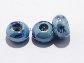 KMK05  2 x keramieken kraal rondell 16 x 10mm Aqua en donker blauw