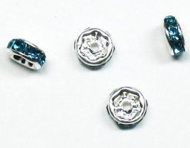 MTS04  5 x Metalen kraal met strass Aqua 6 x 3 mm