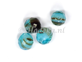 CZF02  5x Tsjechische Glaskraal Facet geslepen Rond 10mm blauw bruin