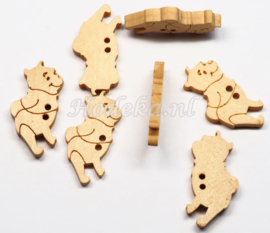 *KNO133 4x Houten knoop Winnie de Pooh
