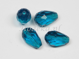 FCT15/10  5 x Facet glaskraal Druppel Donker (zee) Blauw 15 x 10mm