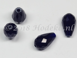 FCT15/06  5 x Facet glaskraal Druppel Donker Blauw 15 x 10mm