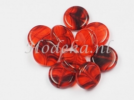 CPR04  10 x Tsjechische Glaskraal Plat rond 10mm Oranje en Bruin