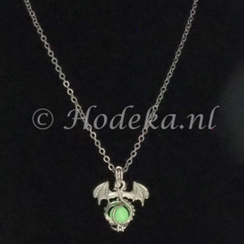 KGD11 rvs ketting met Drakenhanger Glow in the dark Groen