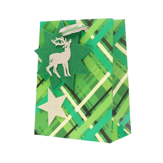 Geschenktas Kerst groen 16,5 x 8,5 x 21,5 cm