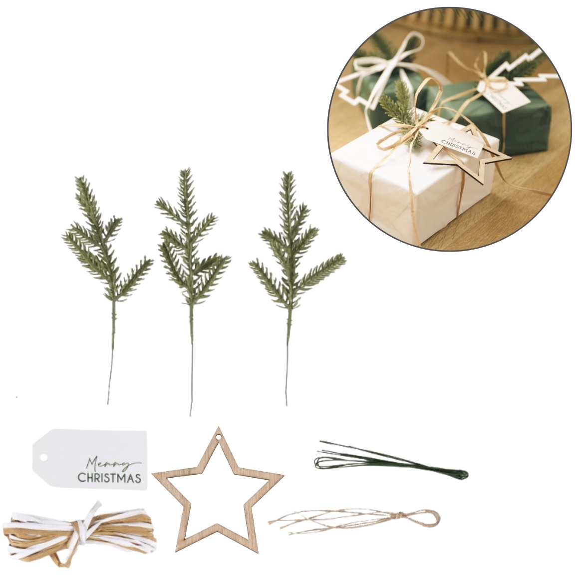 Ginger Ray cadeau labels en lint hout naturel/wit set van 12