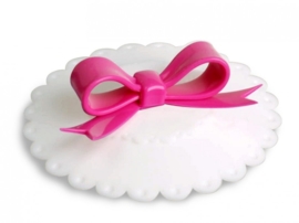 Ribbon cup cap creme wit met roze strik