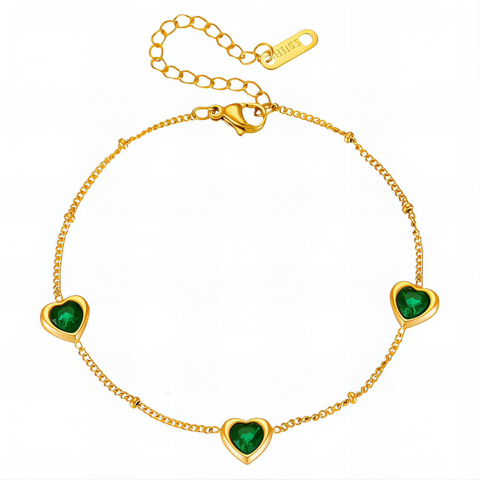 Hearts armband - Groen - 18K gold plated stainless steel