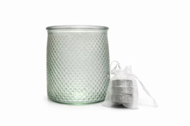 JENS Living Glazen Windlicht + 3 waxinelichtjes in een tule zakje