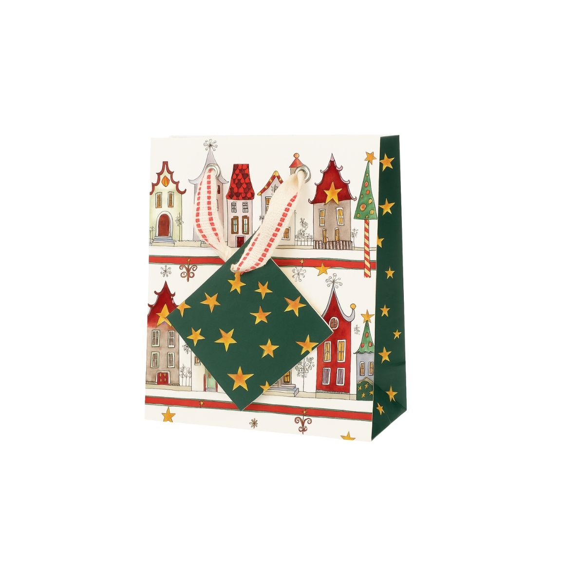Geschenktas Kersthuisjes  10 x 3 x 11 cm