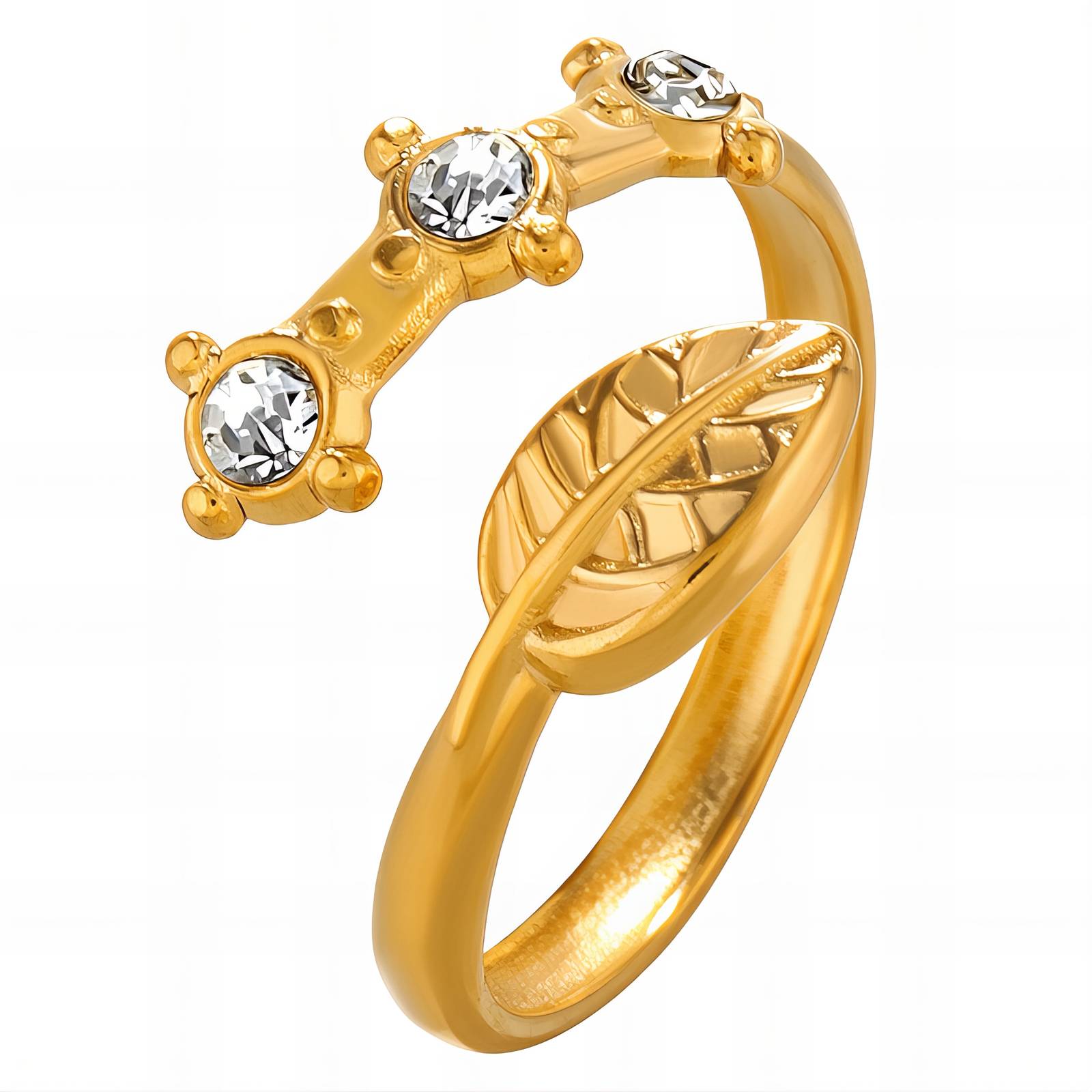 Leaf ring - Groen - 18K gold plated stainless steel