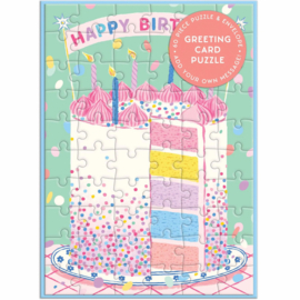 Confetti verjaardagstaart wenskaart puzzel - 60 stukjes