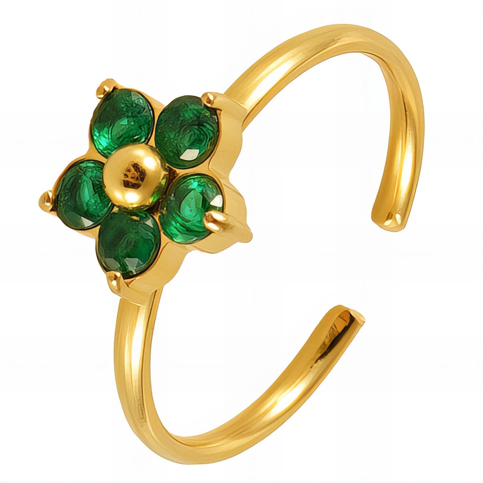 Flower ring - Groen - 18K gold plated stainless steel
