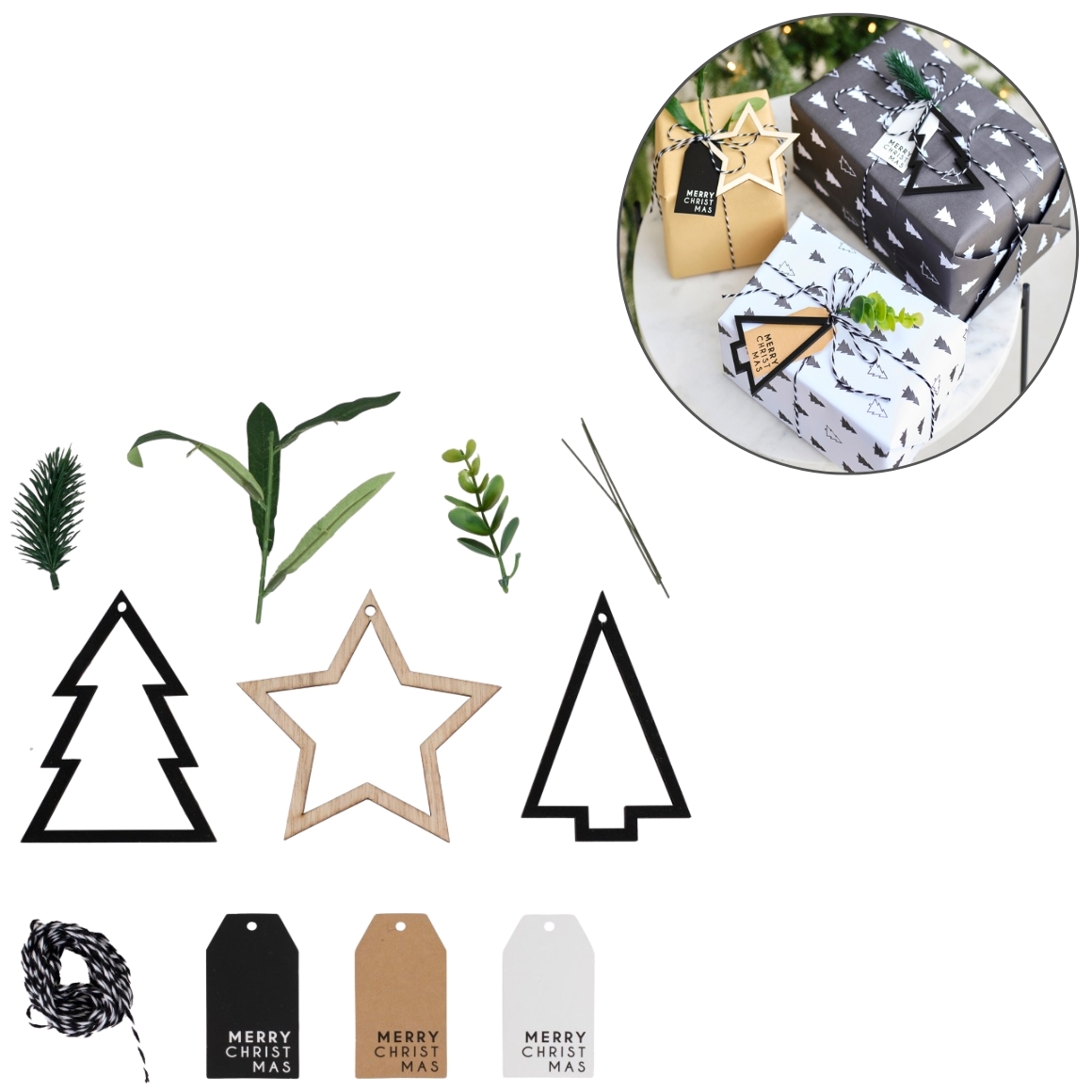 Ginger Ray cadeau labels en lint zwart/wit set van12