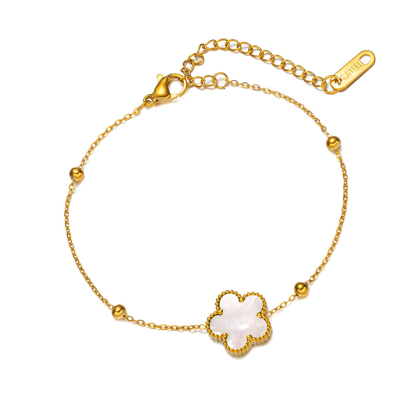 Flower armband - Wit -18K gold plated stainless steel