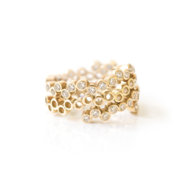 double hoops ring yellow gold with 28 diamonds