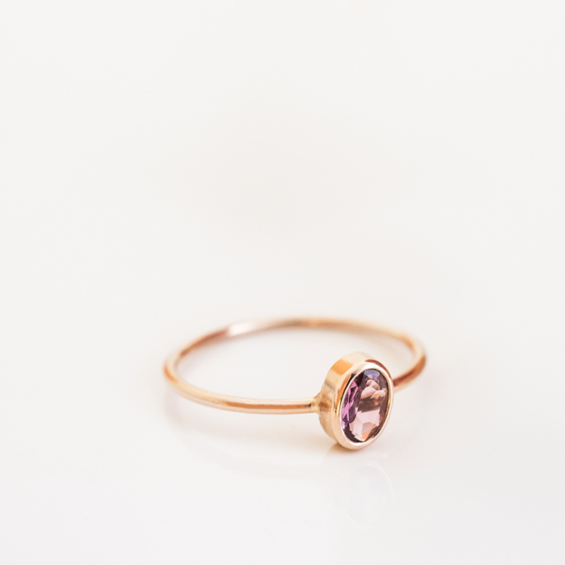 pink gold oval tourmaline stacker ring