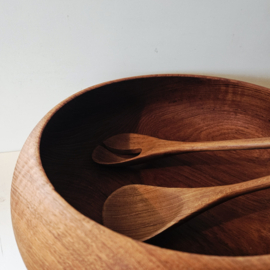 Teak houten salade schaal met slabestek 