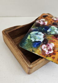 Houten opbergdoosje met emaille | vintage