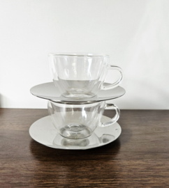 Bodum | glazen  koffiekop met  RVS schotel