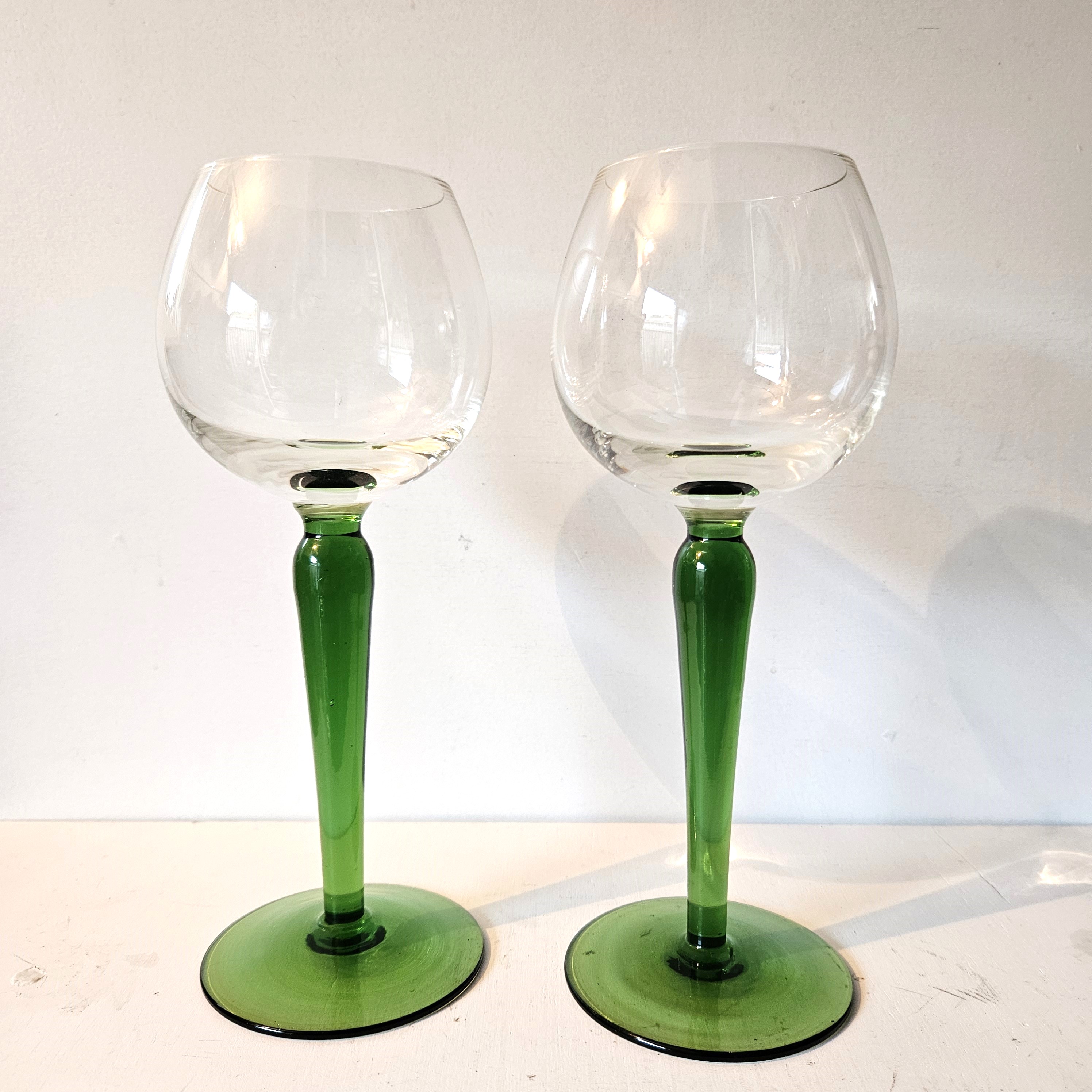 Wijnglas met groene steel - per 2
