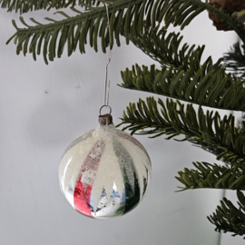 Gekleurde vintage kerstbal | rood, groen & zilver
