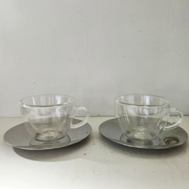 Bodum | glazen  koffiekop met  RVS schotel