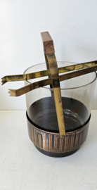 Ijsemmer met tang | rookglas & koper