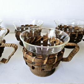 Glazen theekop met houten houder | set van 6