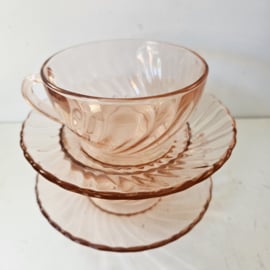Kop & schotel - set van 3 |  Arcoroc Rosaline Swirl