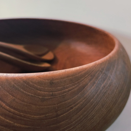 Teak houten salade schaal met slabestek 