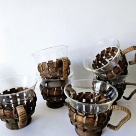 Glazen theekop met houten houder | set van 6