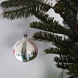 Gekleurde vintage kerstbal | rood, groen & zilver