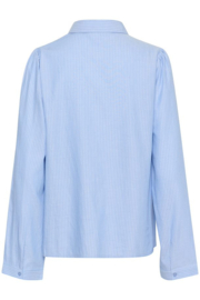 Cream blouse krijtstreep - lichtblauw