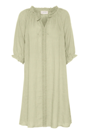 Cream jurk linnen - green tea