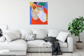 Matisse, Jonge vrouw in het wit met rode achtergrond