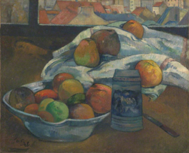 Gauguin, Fruitschaal en kroes voor het raam