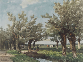 Weissenbruch landschap met twee vissende jongens