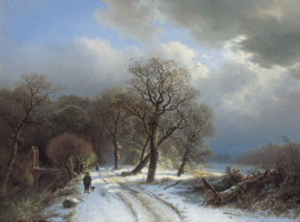 B.C. Koekkoek, Winters landschap met wandelaars