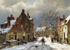 W. Koekkoek, Mensen op straat in een winterse stad