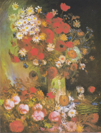 Van Gogh, Vaas met korenbloemen, klaprozen, pioenen en chrysanten