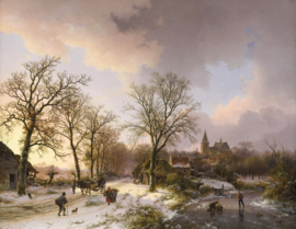 B.C. Koekkoek, Winterlandschap met figuren te Bedburg