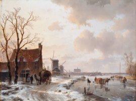 Schelfhout, Winterlandschap met paarden op het ijs