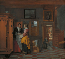 De Hooch, Binnenhuis met vrouwen bij een linnenkast